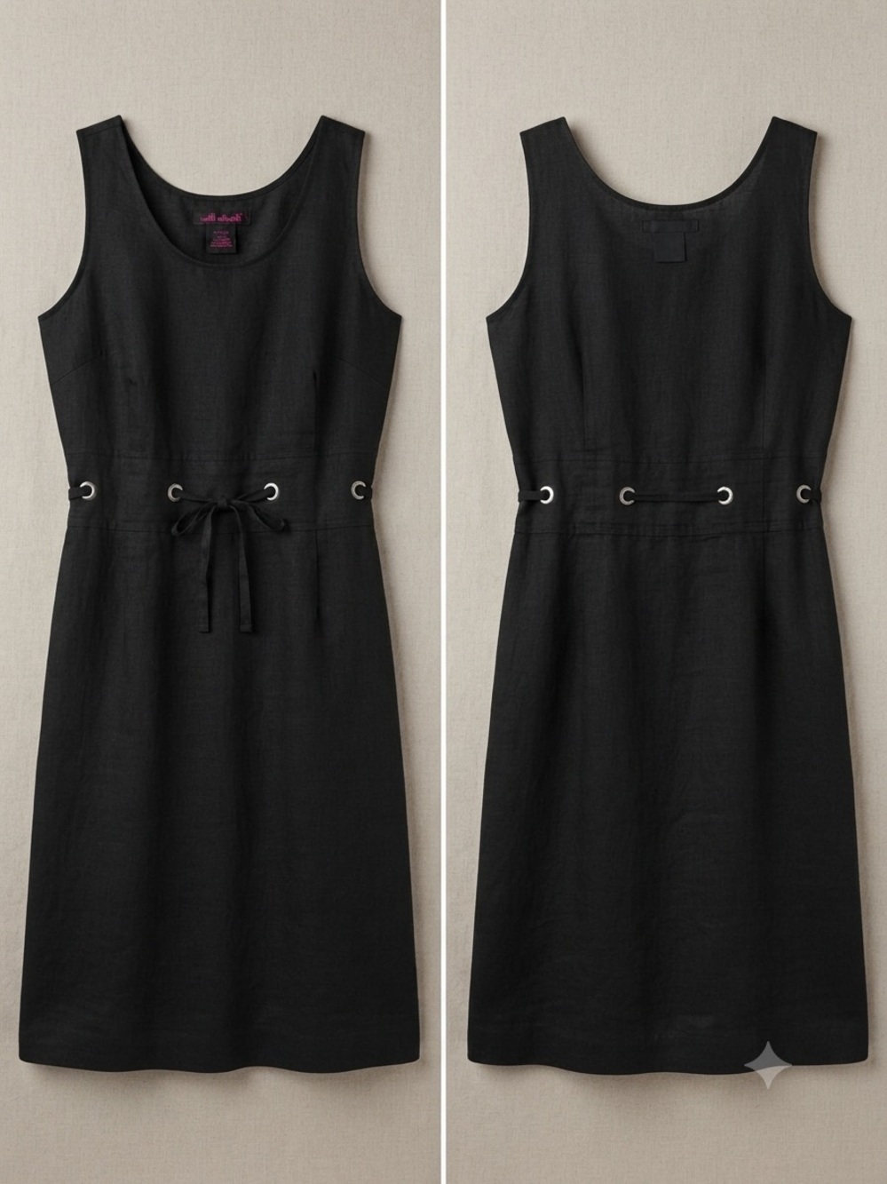 Willi Smith Black Sleeveless Midi Dress with Grommet Drawstring